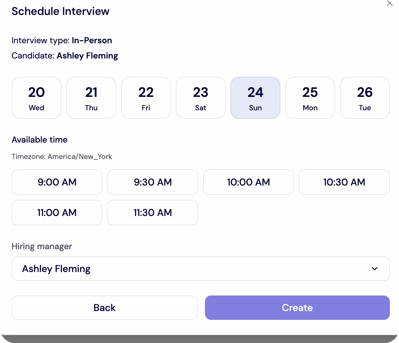 Schedule an Interview - Schedule Interview Date Time Selection Modal screenshot