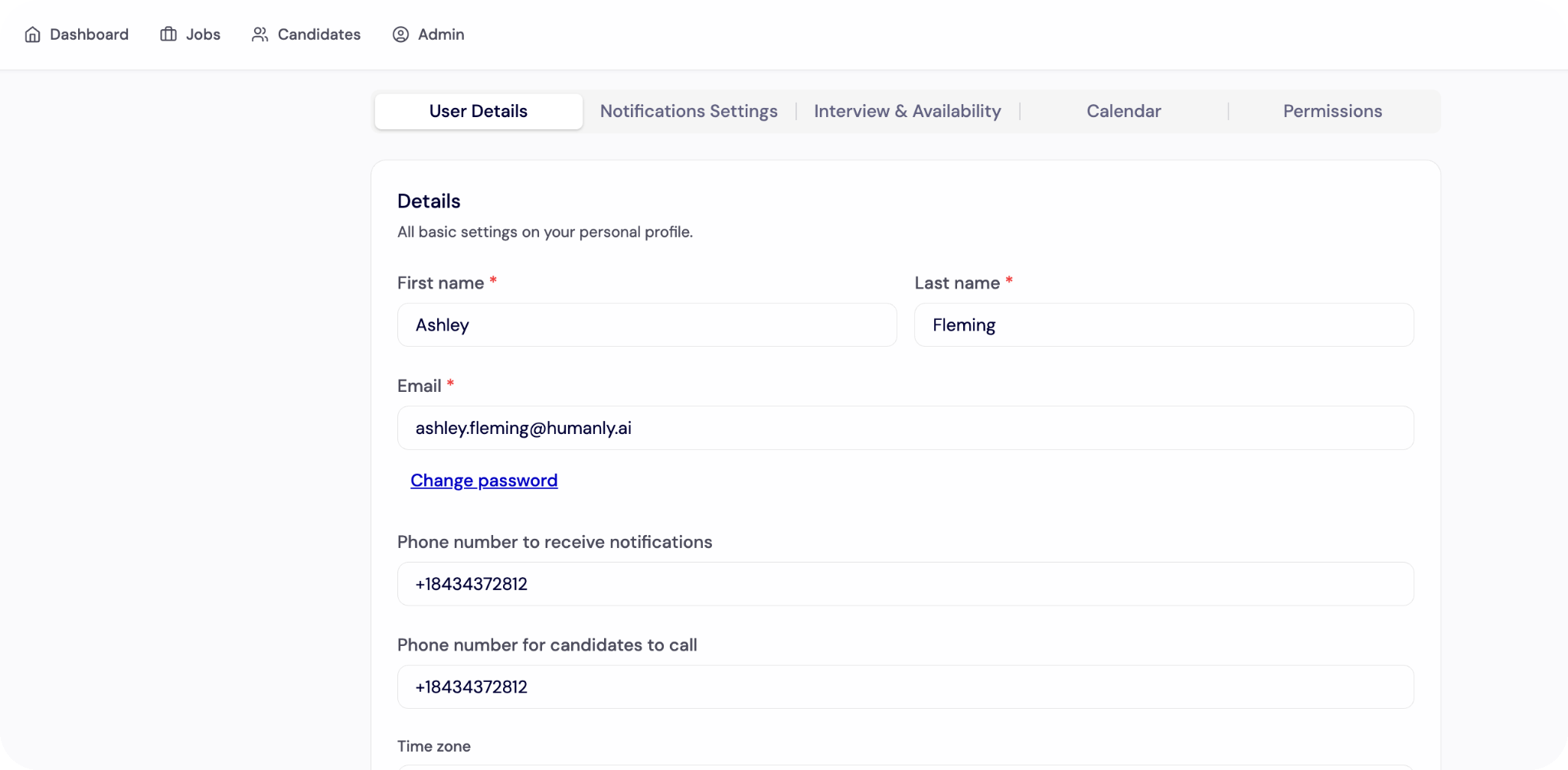 Complete Personal Settings - User Details Personal Settings screenshot