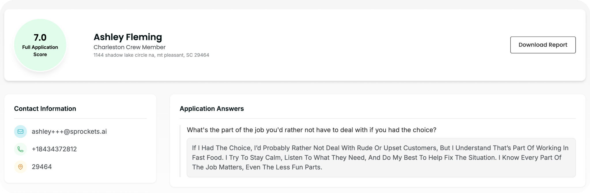 Review a Candidate Profile - Candidate Application Report Overview screenshot