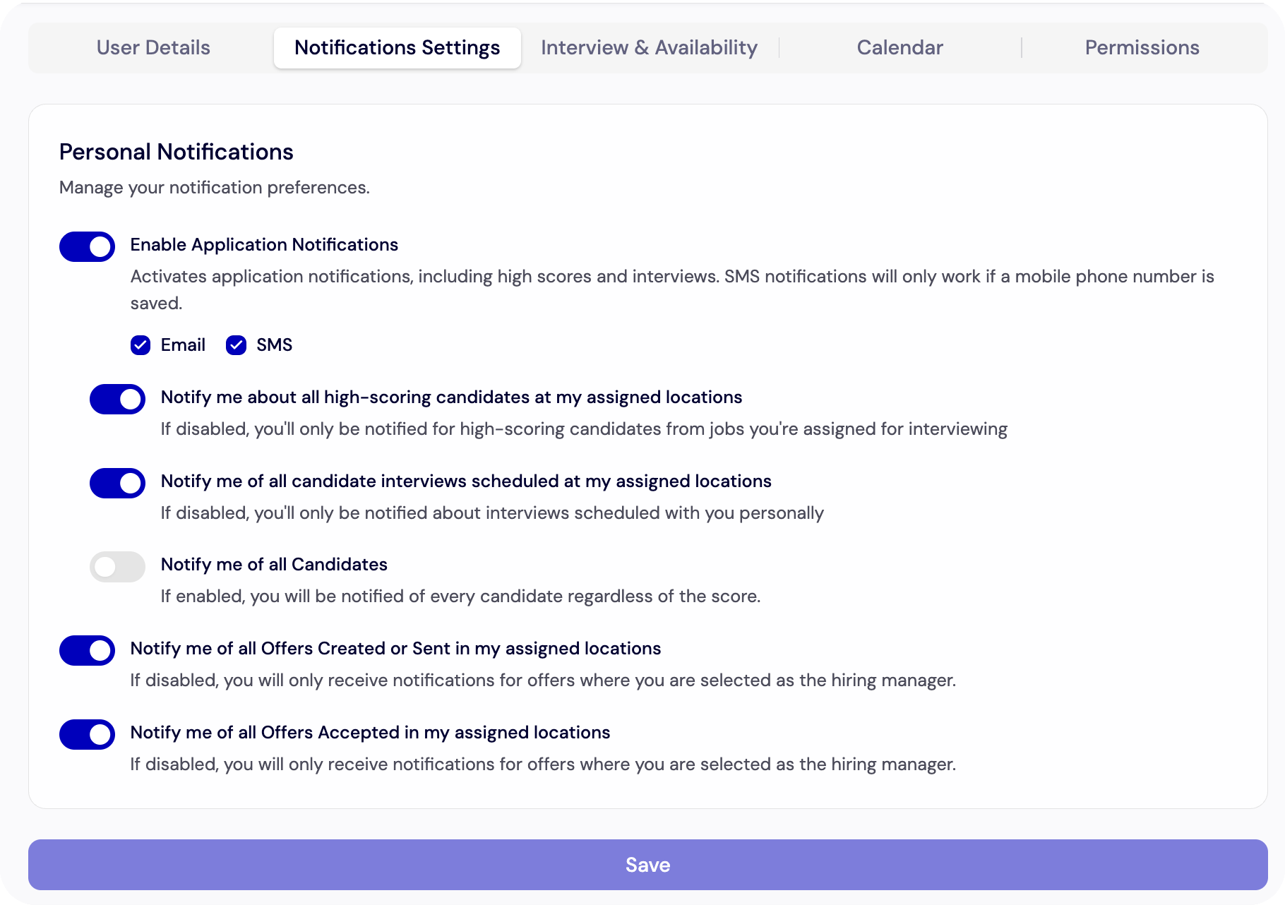 Complete Personal Settings - Notification Settings Personal Notifications screenshot