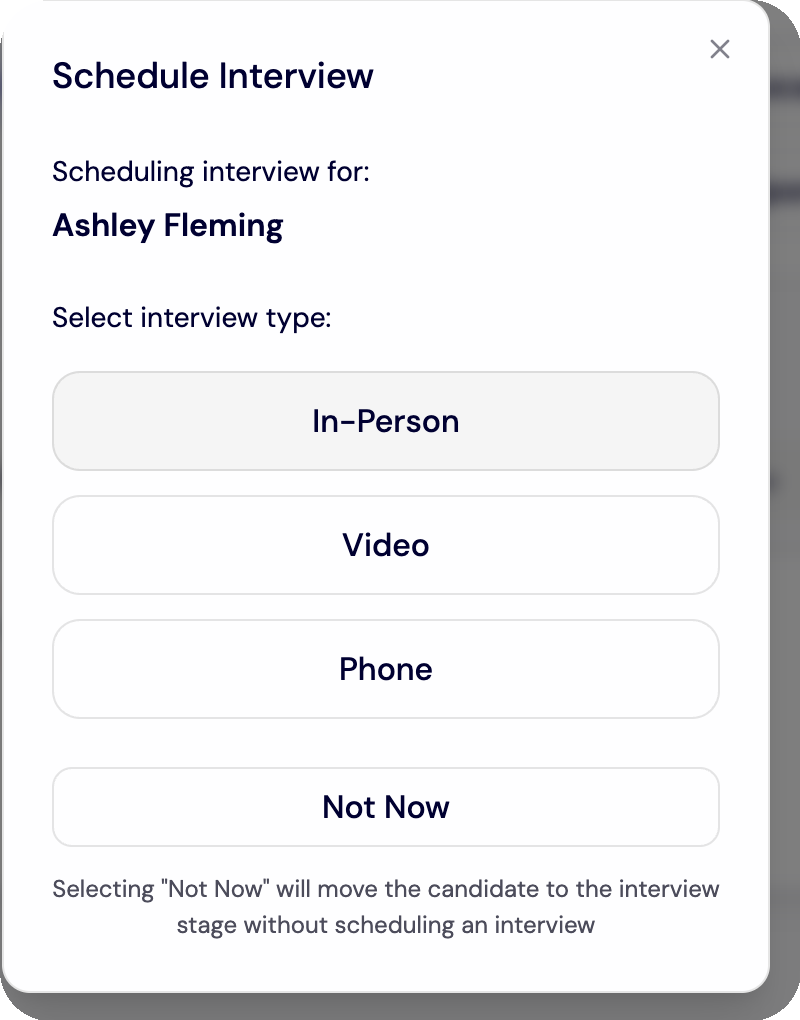 Schedule an Interview - Schedule Interview Type Selection Modal screenshot