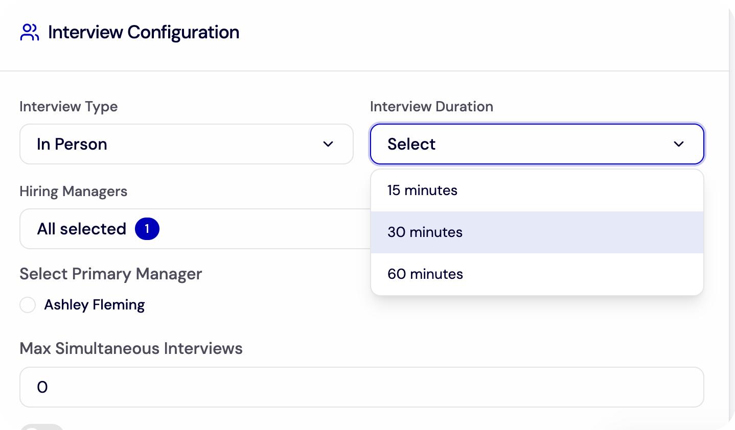 Why a Job Is Not Getting Applicants or Interviews - Job Interview Configuration Duration Dropdown screenshot