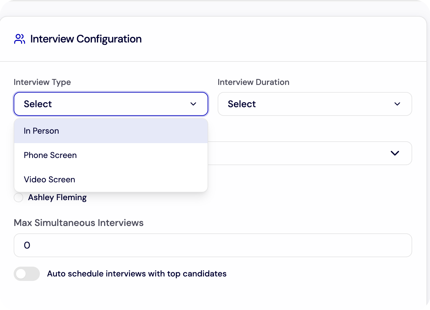 Why a Job Is Not Getting Applicants or Interviews - Job Interview Configuration Interview Type Dropdown screenshot