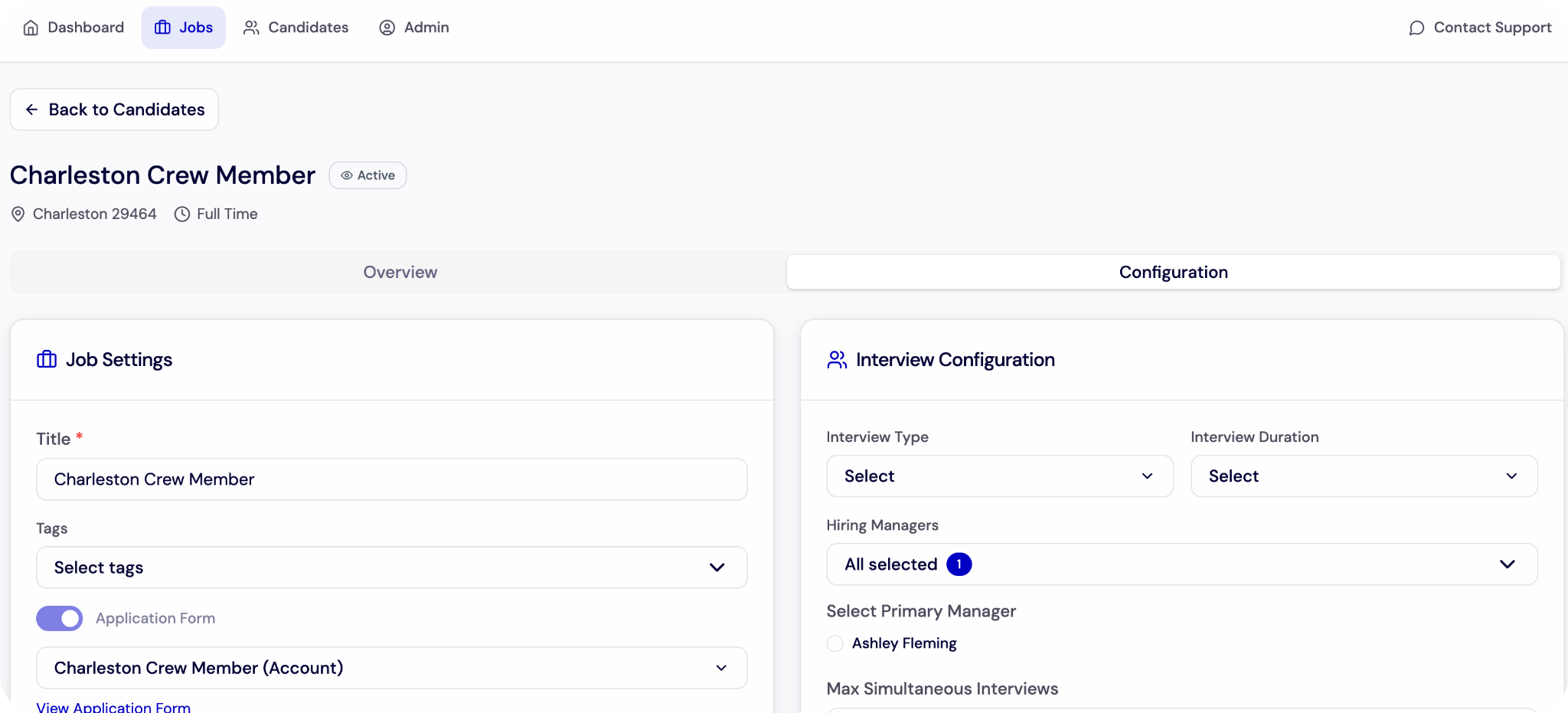 Why Candidates Cannot Book an Interview - Job Configuration Overview And Interview Configuration screenshot