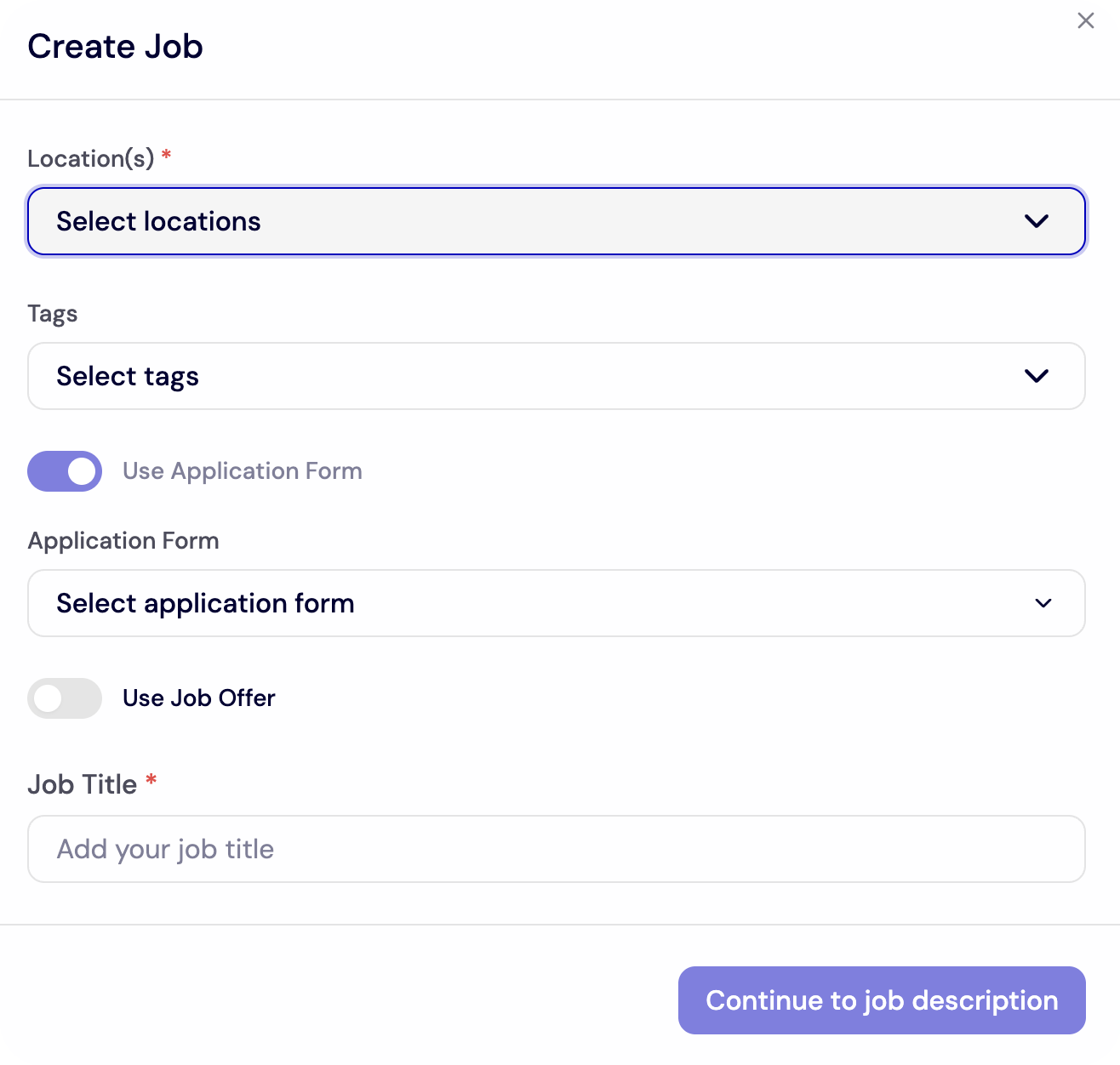 Create a New Job Posting - Create Job Start Form screenshot