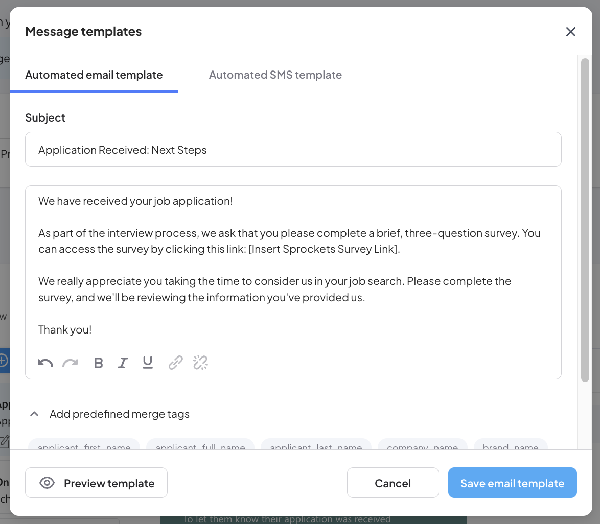 Integration setup screenshot